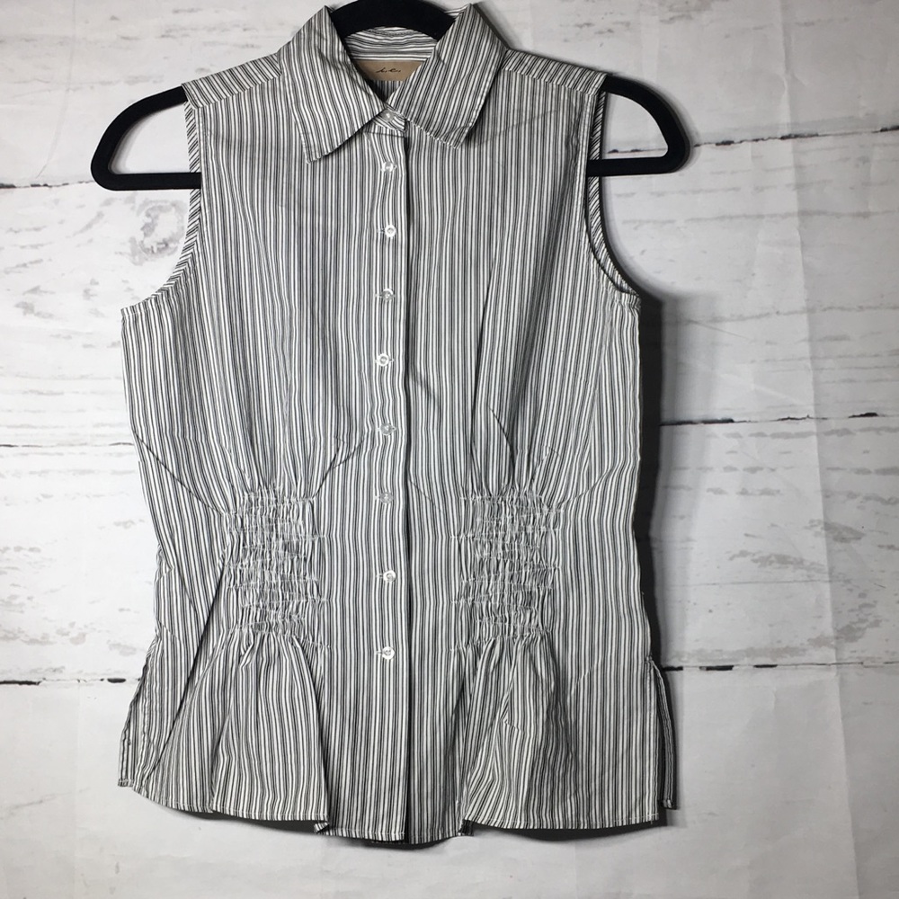 i.e. Women Striped Button Down Collar Blouse Sz 4